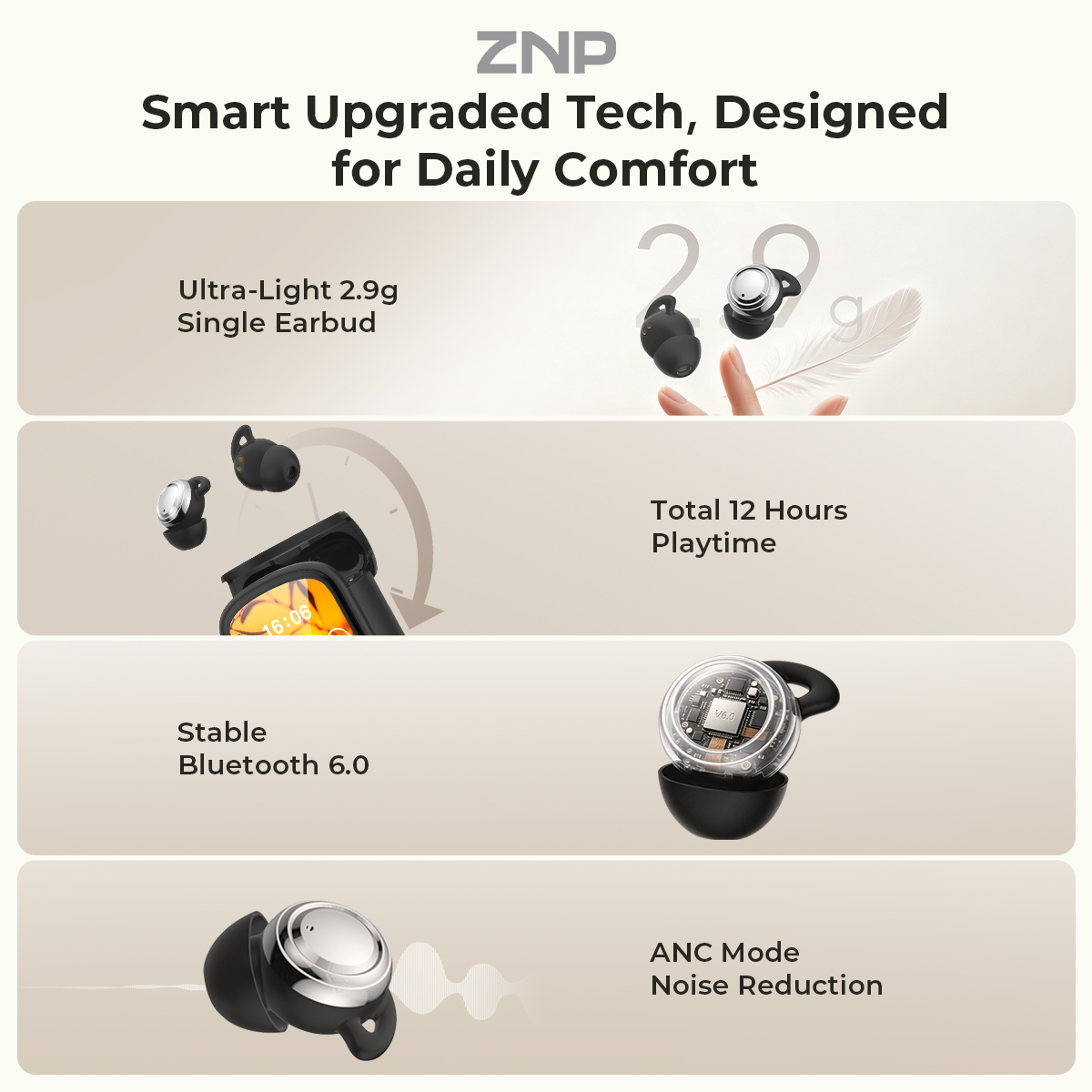 ZNP P04 Sleeping Aid Earbuds A - Earbuds Charging Case review and price